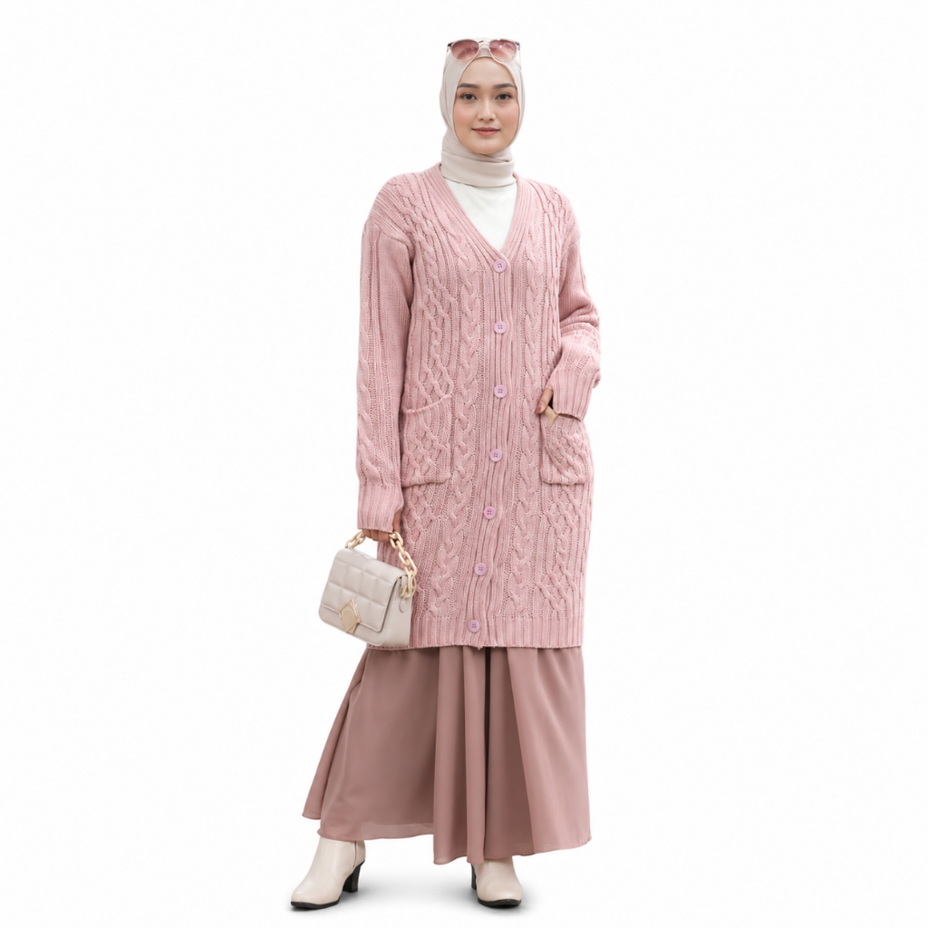 Madanara Long Cable Cardi Cardigan Outwear Bahan Rajut griya mey