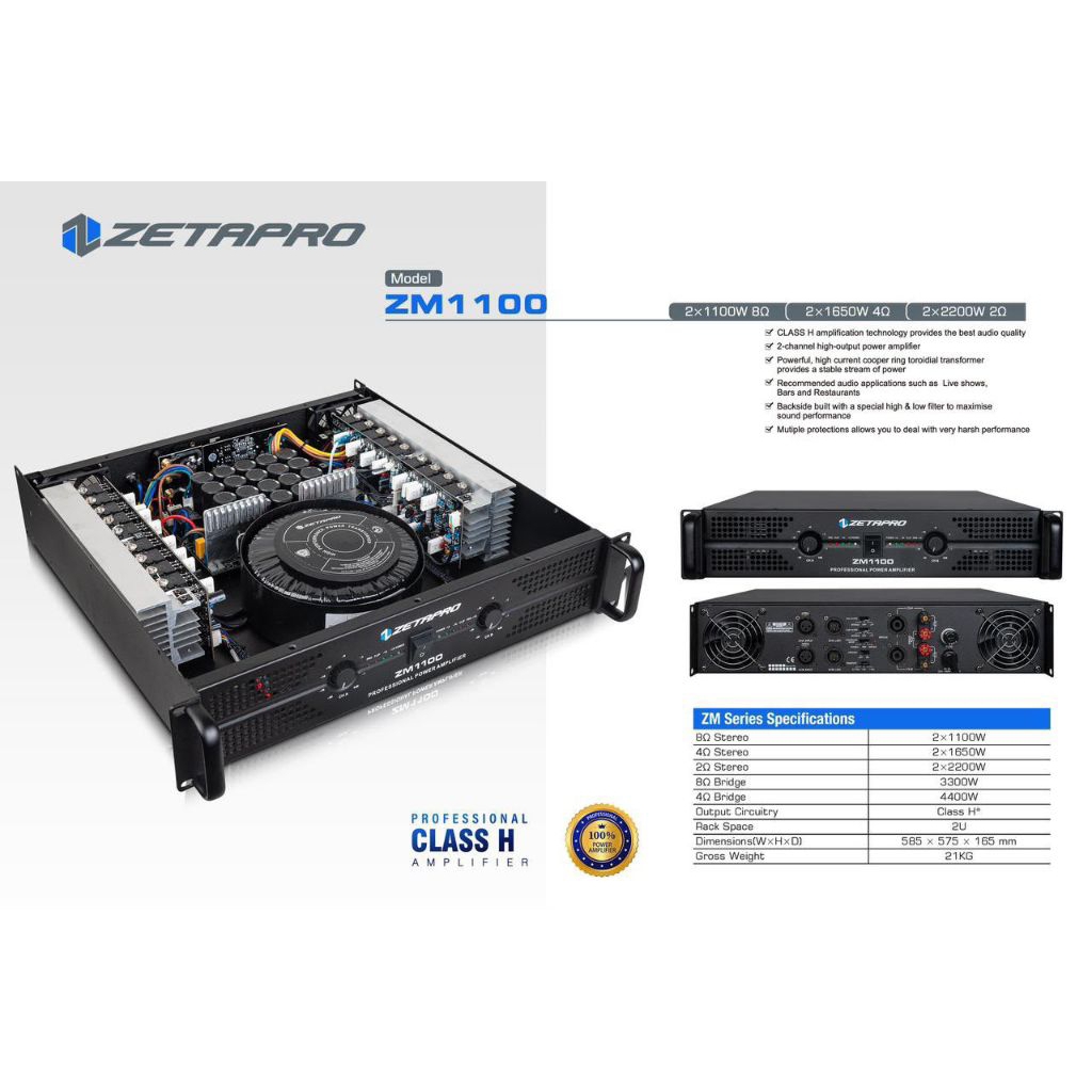 Power Amplifier Zetapro ZM1100/ZETAPRO ZM1100 Class H 2 Channel ZM1100 Original