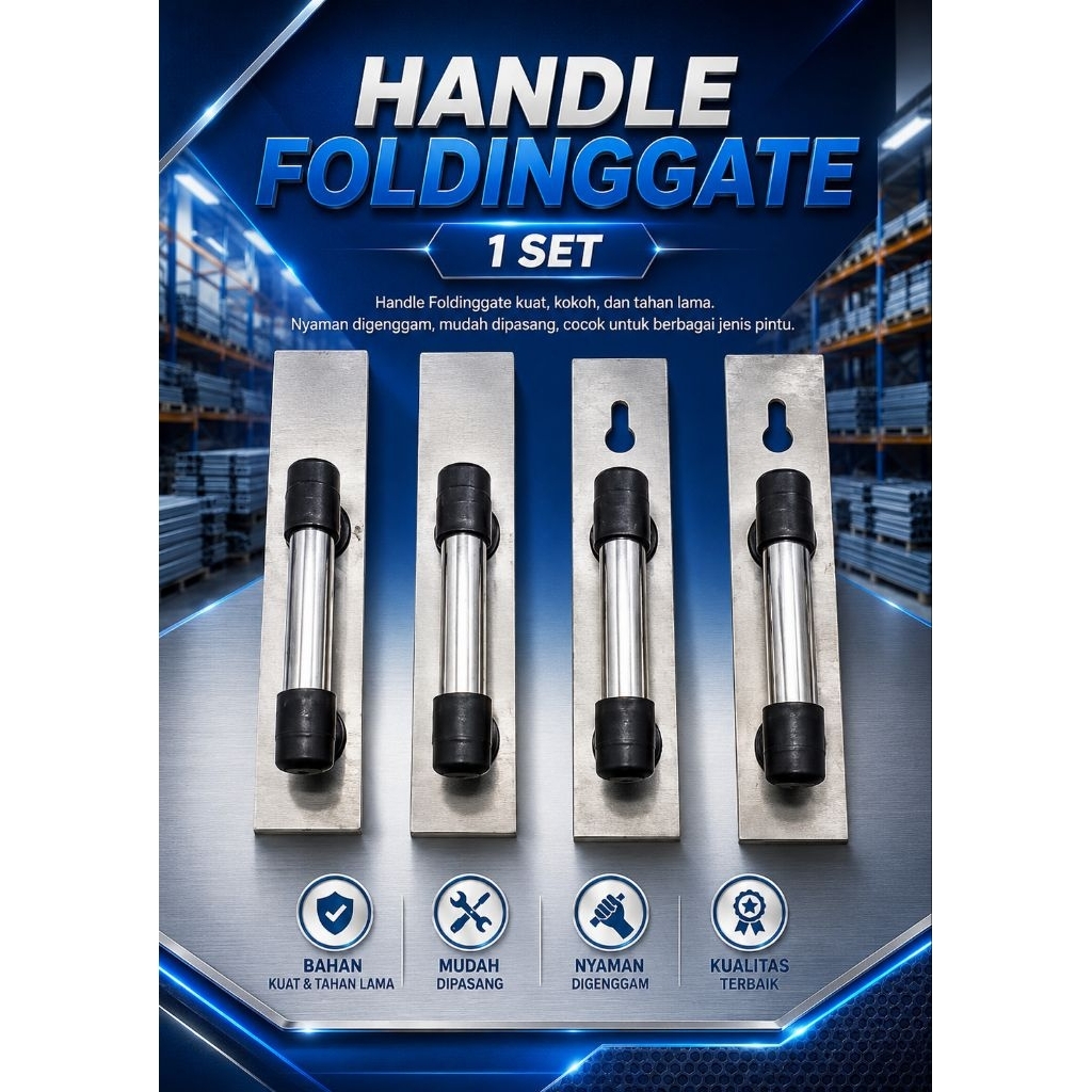 Handle Pintu Folding Gate Harmonika Satu Set Lubang Kunci