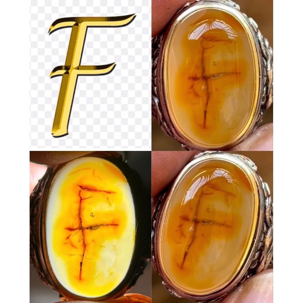 NATURAL CINCIN BATU AKIK YAMAN MOTIF INISIAL HURUF F KRISTAL AJIB ANTIK
