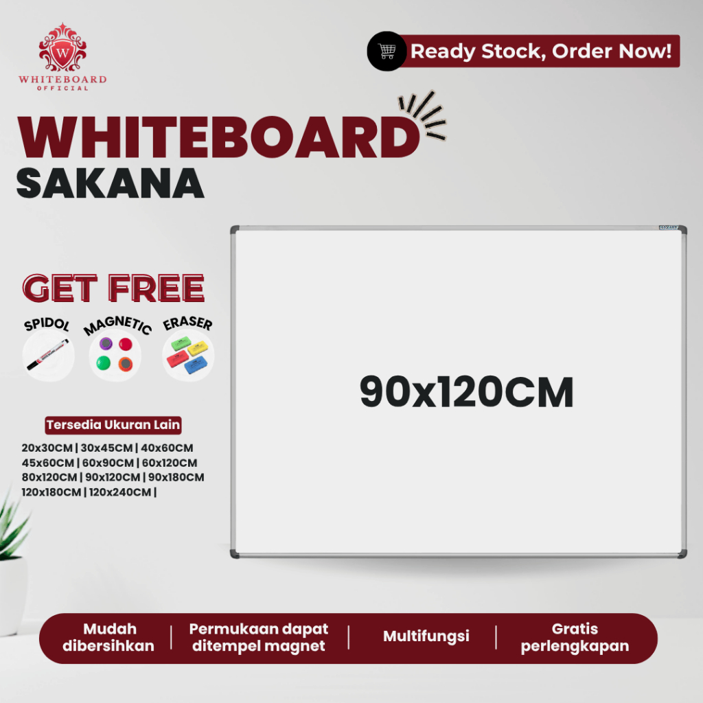 SAKANA Papan Tulis White Board 90x120cm / Whiteboard Magnet Gantung Mudah Dihapus / Ditempel Magnet