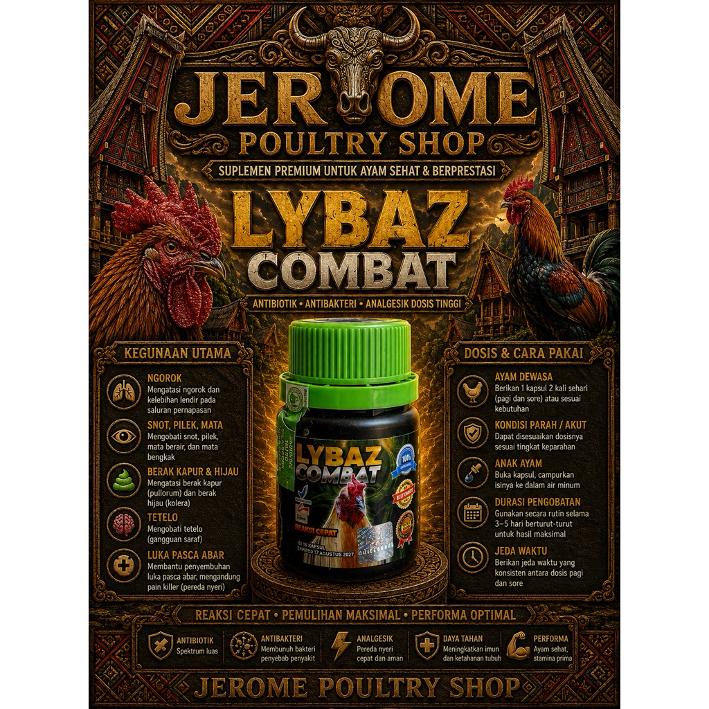 LYBAZ COMBAT BOTOL OBAT AYAM ISI 15 TABLET