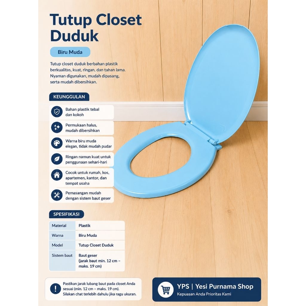 Tutup Closet Duduk Universal Untuk Toto, Ina, volk, American dll - BIRU