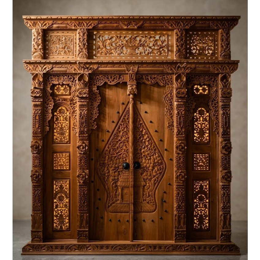 Pintu Gebyok Klasik Modern | Gebyok Ukir Jepara | Pintu Motif Kelir Wayang | Tanpa Mahluk Hidup