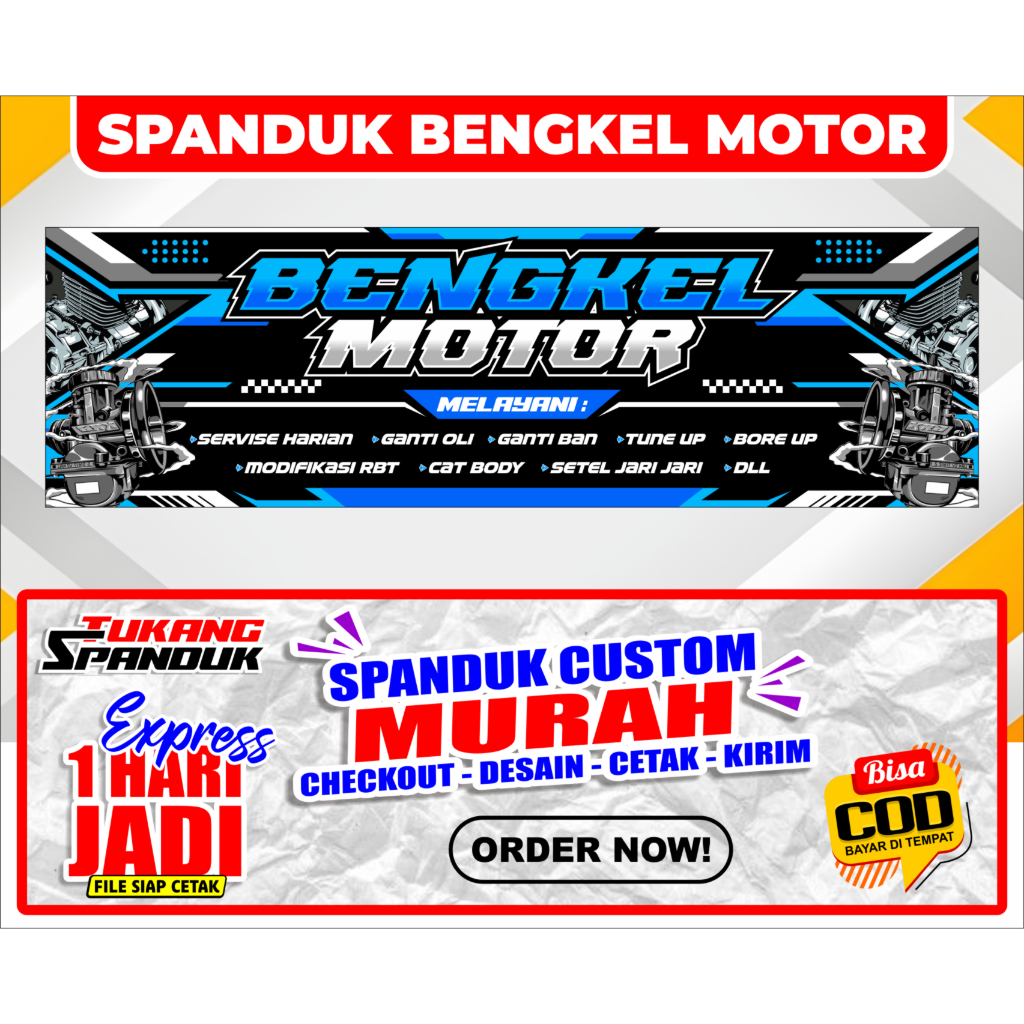 BANNER BENGKEL, SPANDUK BENGKEL / BANNER BENGKEL MOTOR, SPANDUK BENGKEL MOTOR, BISA COD