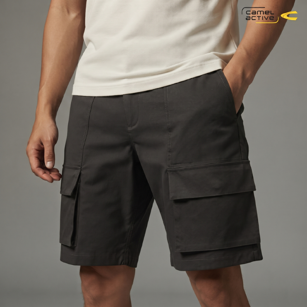 camel active Men's Dark Grey Multi-Pocket Cargo Shorts Pants Celana Pendek