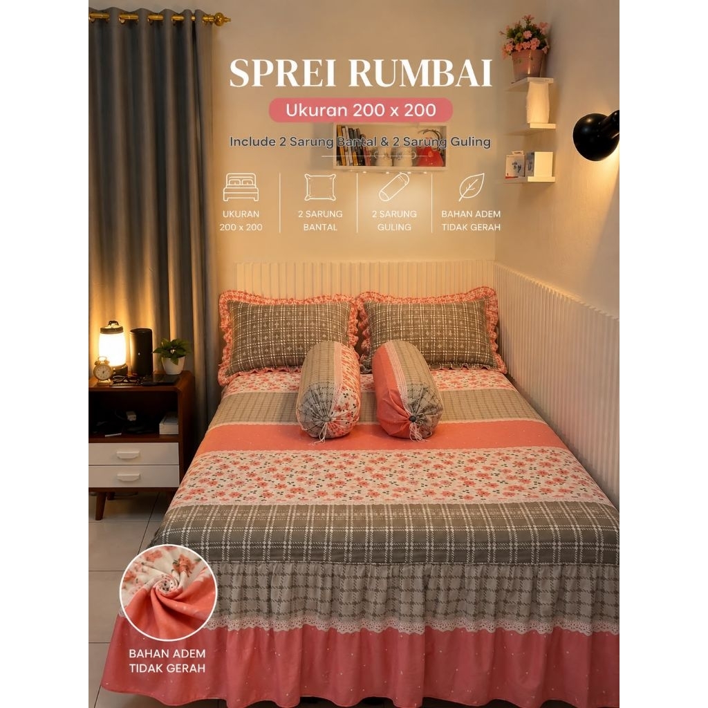 Sprei Rumbai Jumbo 200x200 Bahan Premium Katun Adem