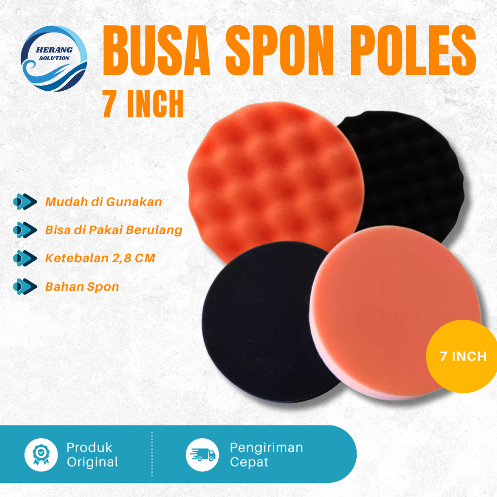 Busa Poles 7 Inch Spon Bergelombang Tidak Melukai Cat Mobil Oranye Hitam