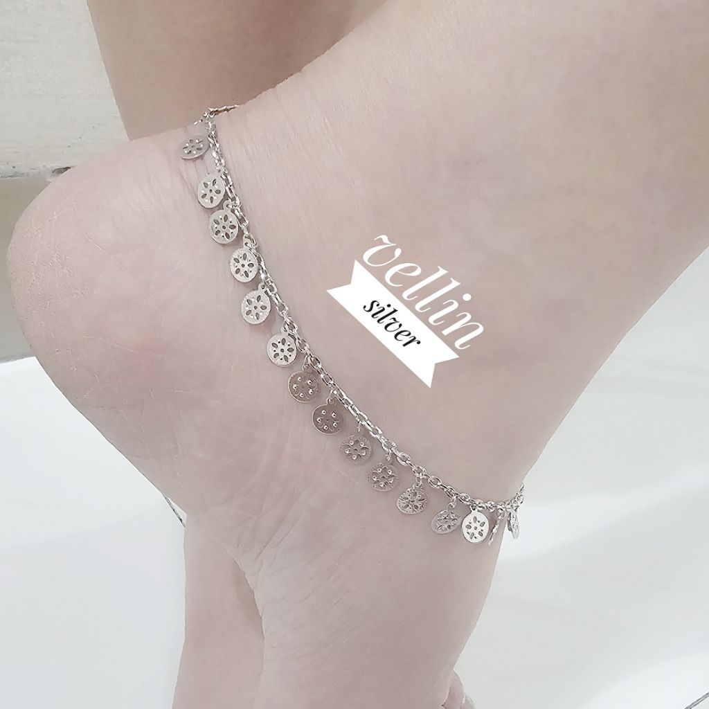Gelang Kaki Perak 925 Asli Lapis Emas Putih - Perhiasan Gelang Kaki Wanita Silver 925 Antikarat
