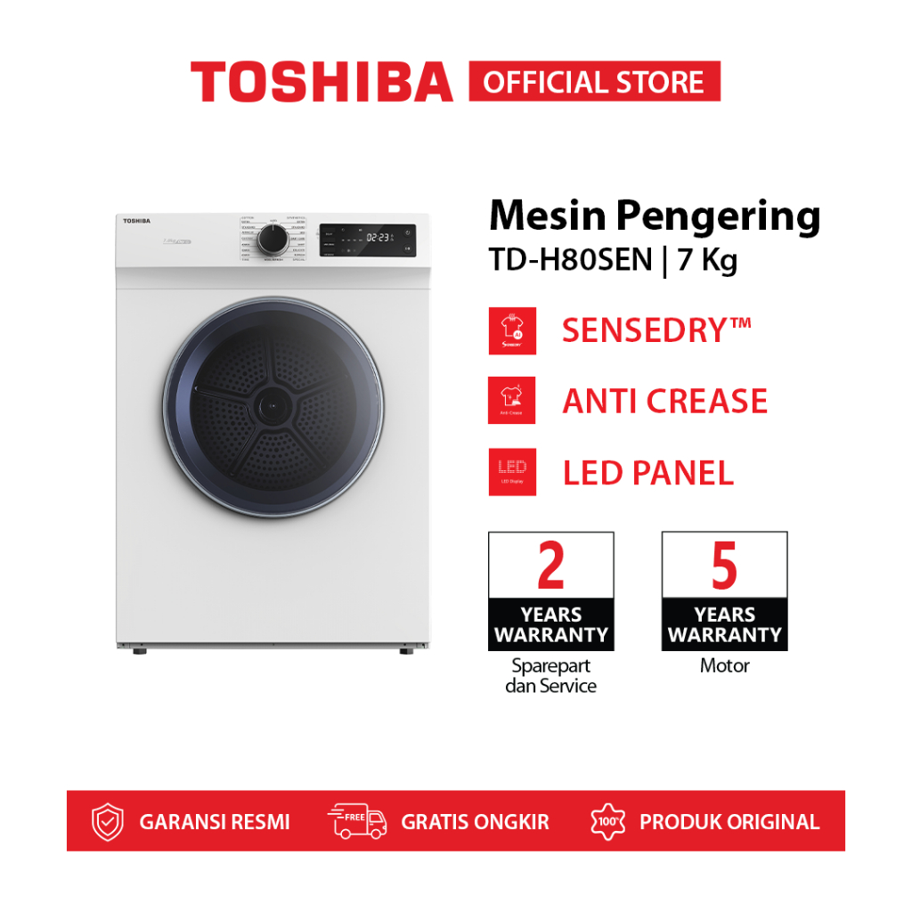 TOSHIBA Dryer Mesin Pengering Pakaian Kapasitas 7kg Model TD-H80SEN