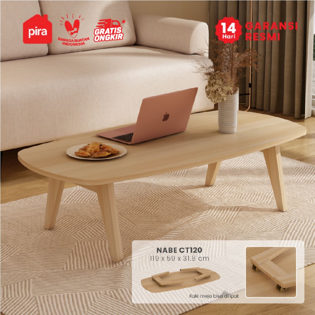 PIRA -  NABE CT120 Meja Tamu / Meja Makan Lipat Lesehan / Meja Belajar Lipat Lesehan