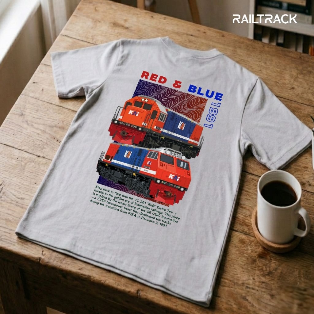 Kaos Dewasa Lokomotif CC201 Merah Biru (RNB) Bonus Stiker