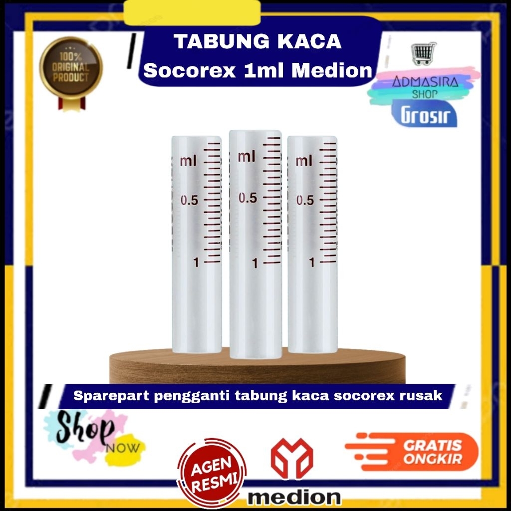 TABUNG KACA SOCOREX 1ml Medion sparepart pengganti tabung kaca 1 ml original