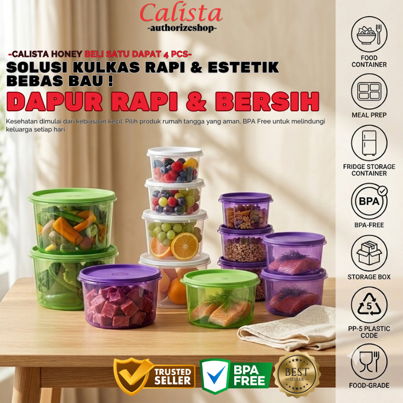 [ BPA FREE ] Set Toples Plastik Calista Sealware Honey 4 Pcs Putih