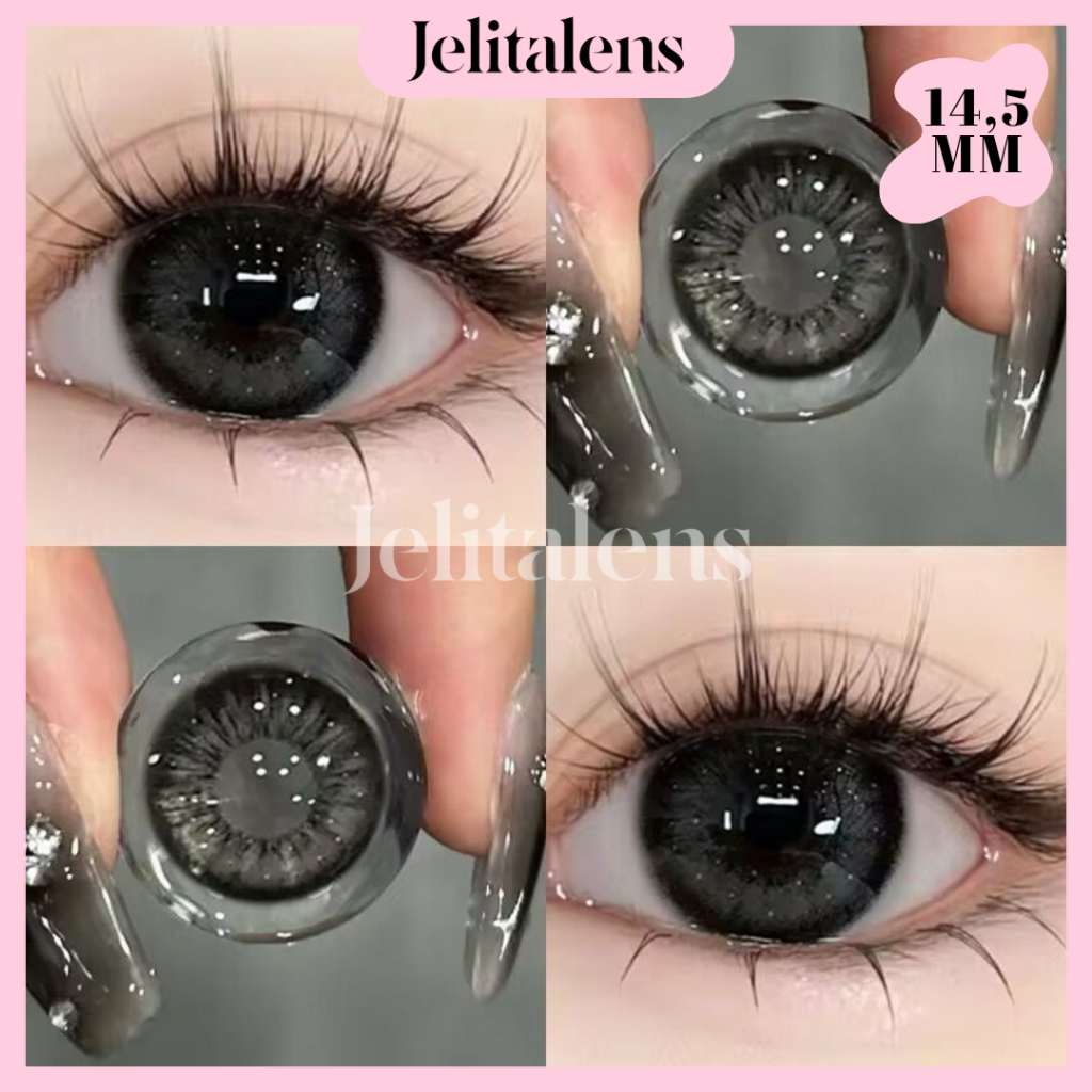 JSOFTLENS MIX Softlens Hitam Ke Abu Abuan Premium 14,5 MM  Normal & Minus / Softlens Grey / Softlens