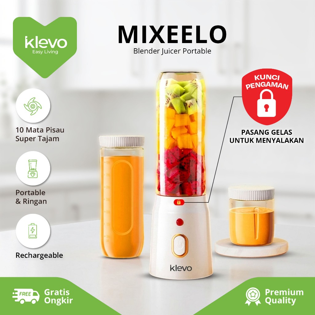 KLEVO Mixeelo Juicer Portable 450ml 10 Mata Pisau Rechargeable Praktis Minimalis