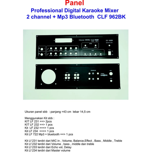 Panel Power Digital Karaoke 2 Channel Plus MP3 CLF 962BK GROSS Panel Depan Belakang Audio Amplifier