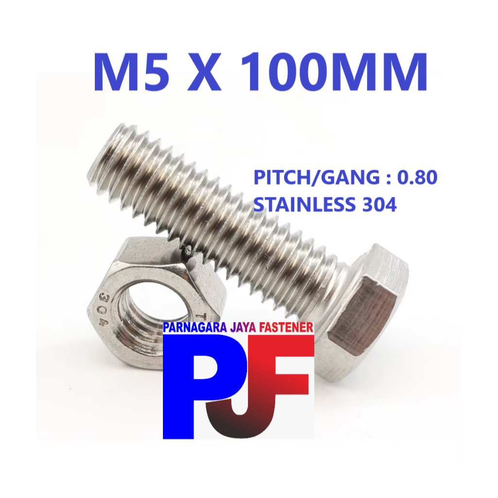 Baut Mur M5 x 100 mm stainless / Bolt Nut Stainless Steel 304 M5 x 100 mm