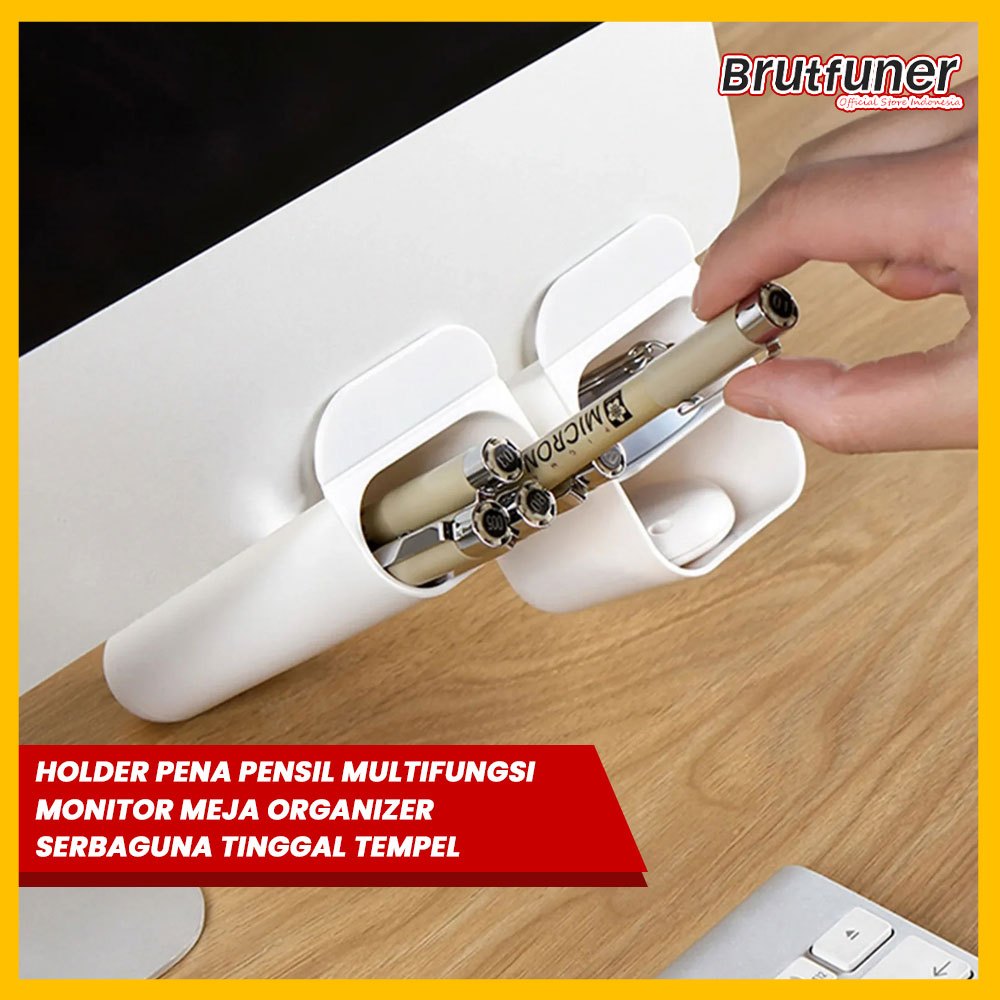 Brutfuner Holder Pena Pensil Multifungsi Monitor Meja Organizer Serbaguna Tinggal Tempel
