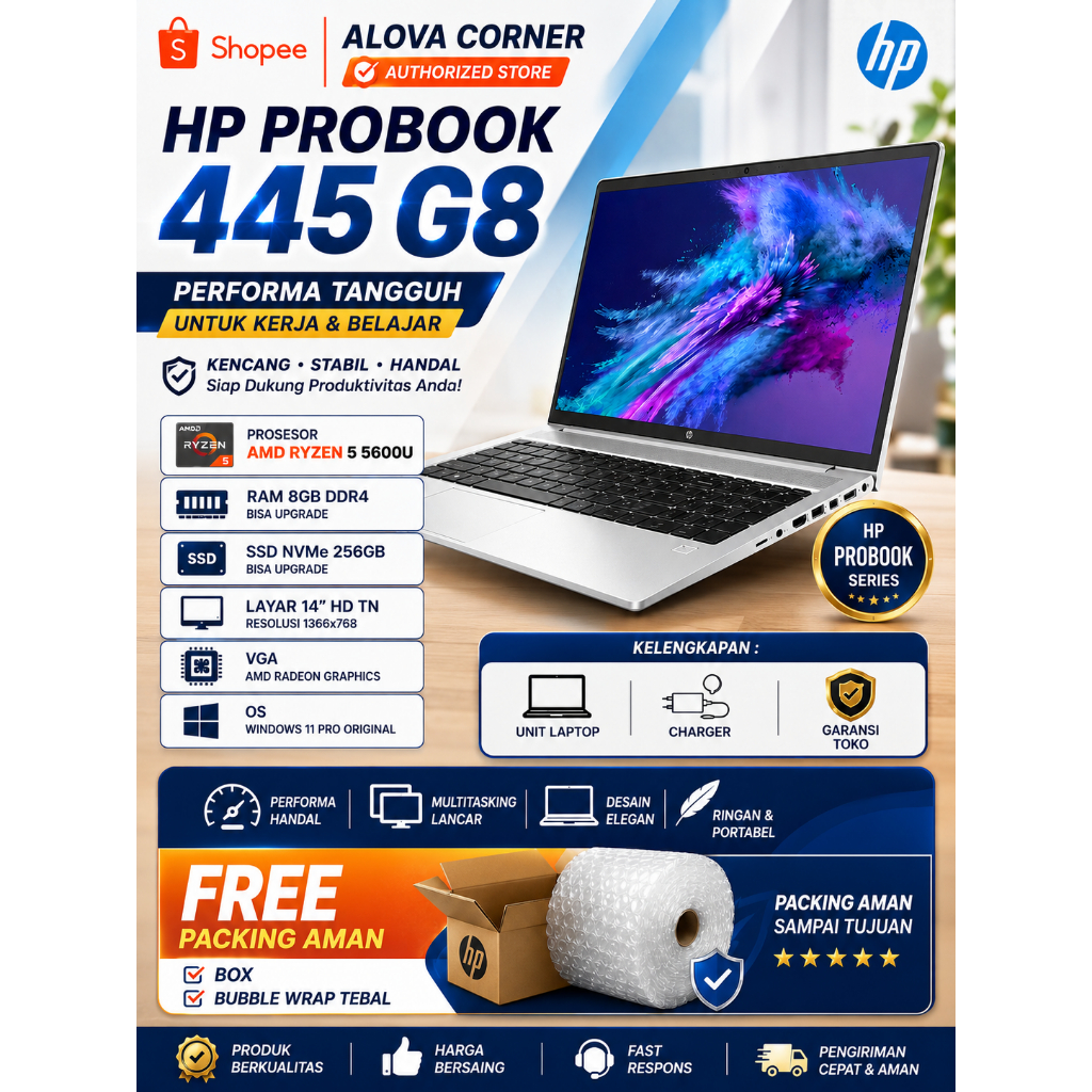 Laptop HP PROBOOK 445 G8 RYZEN 5 5600U RAM 8GB/16GB SSD 256GB/512GB