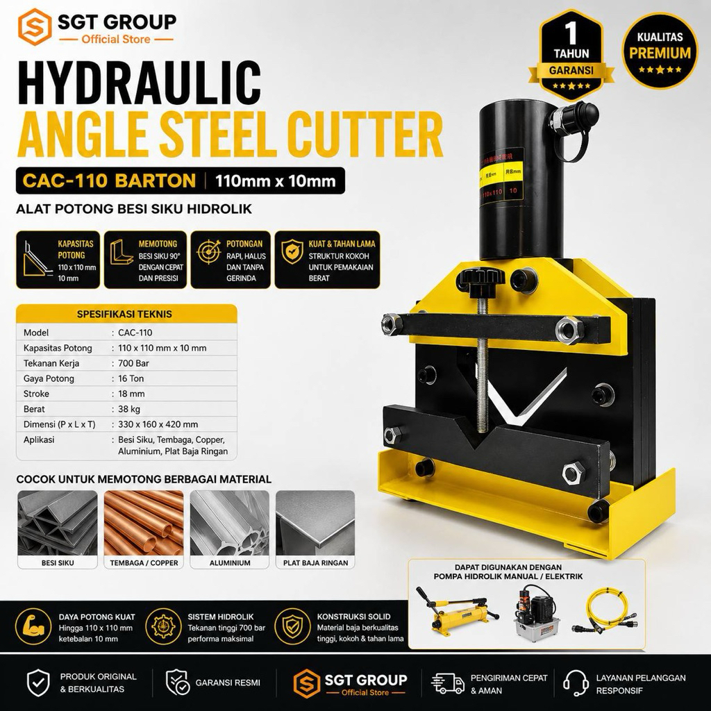 110mm x 10mm Hydraulic Angle Steel Cutting CAC-110 BARTON Alat Potong Besi Siku Hidrolik 110x110 110
