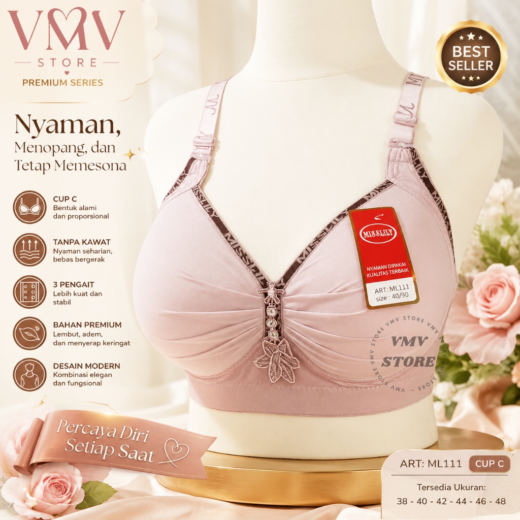 Bra Misslily L 111 Import Cup C Besar Jumbo Kait 3 Brukat Tanpa Kawat Bh Jupe Miss Lily Original
