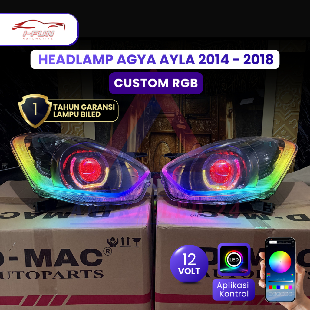 Headlamp Agya Ayla Custom Set Biled 12V RGB Lampu Depan Mobil Ayla Agya Tahun 2014 - 2018 Lampu Depa