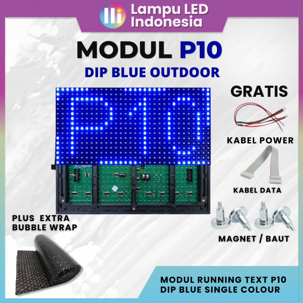 MODUL P10 DIP LED TALLED | MODUL LED RUNNING TEXT BLUE | OUTDOOR INDOOR