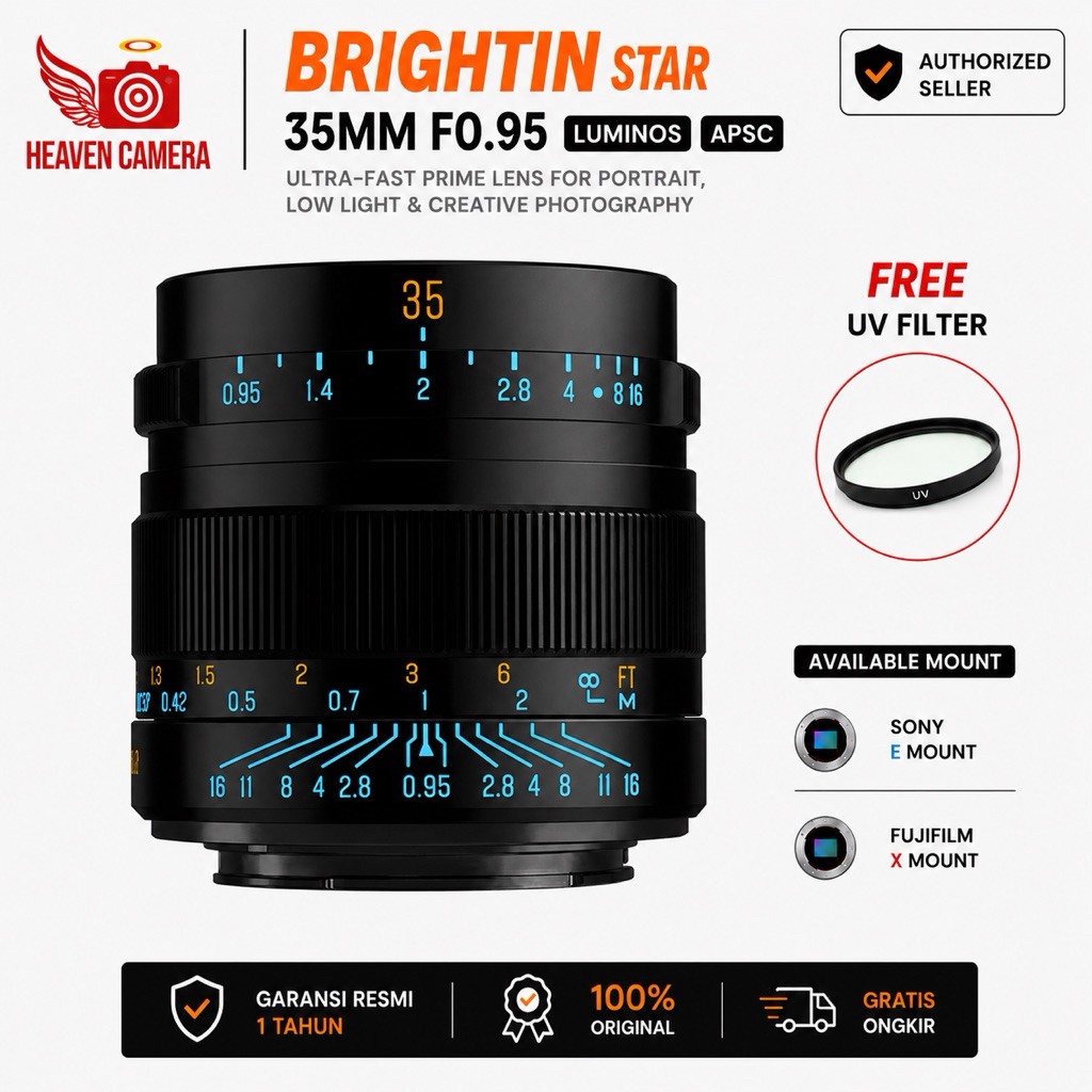Brightin Star MF 35mm F0.95 LUMINOUS Version Lensa Manual Focus 35 mm F/0.95 APSC Prime Garansi Resm