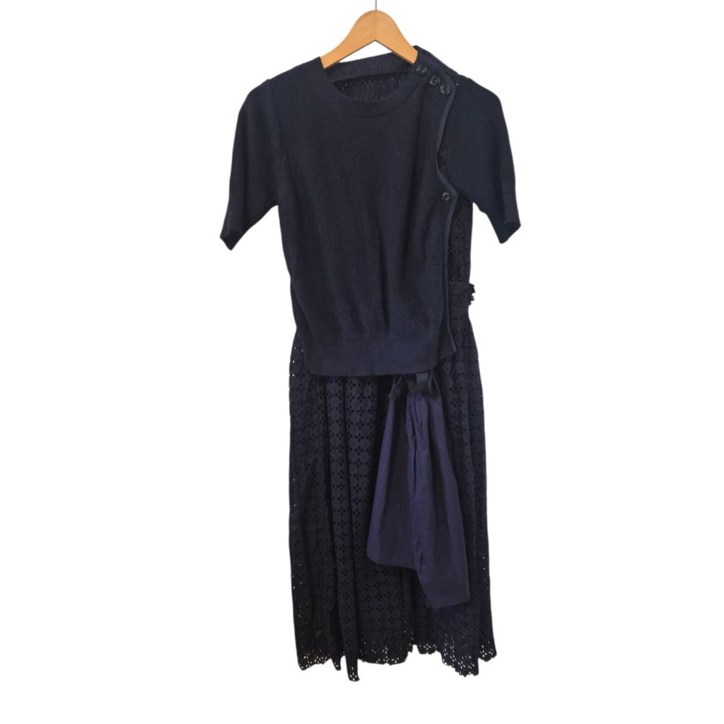 sacai luck eyelet navy edgy top dress