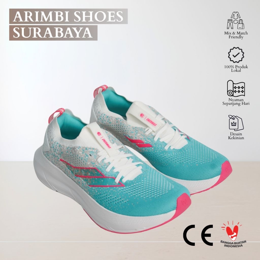 Sepatu Lari Pria Wanita Original - Mills Enermax Nanoknit M2 Running Shoes - White Teal Hot Pink