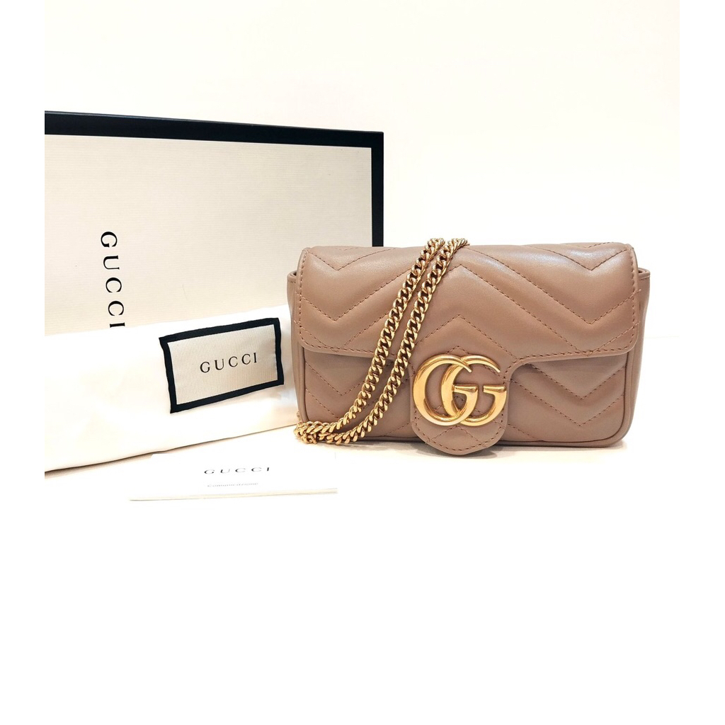 (PRELOVED) Gucci GG Marmont Flap Super Mini Bag Nude GHW