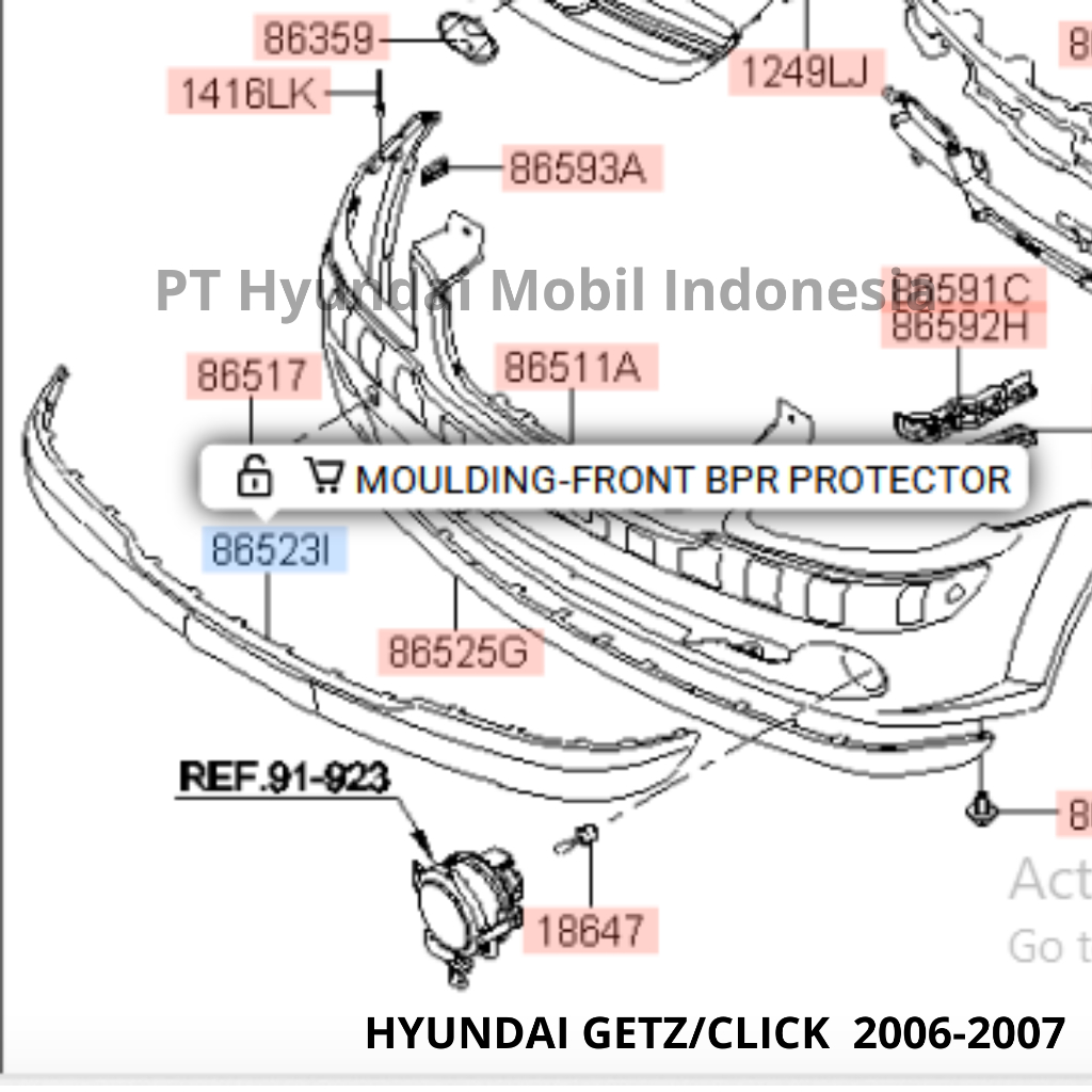 Lip-Front Bumper/ Spoiler Bumper Depan / Jenggot Bumper original hyundai getz/Click 2006-2007