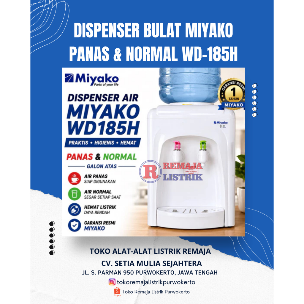 Dispenser Miyako Galon Atas Bulat Panas & Normal WD-185H