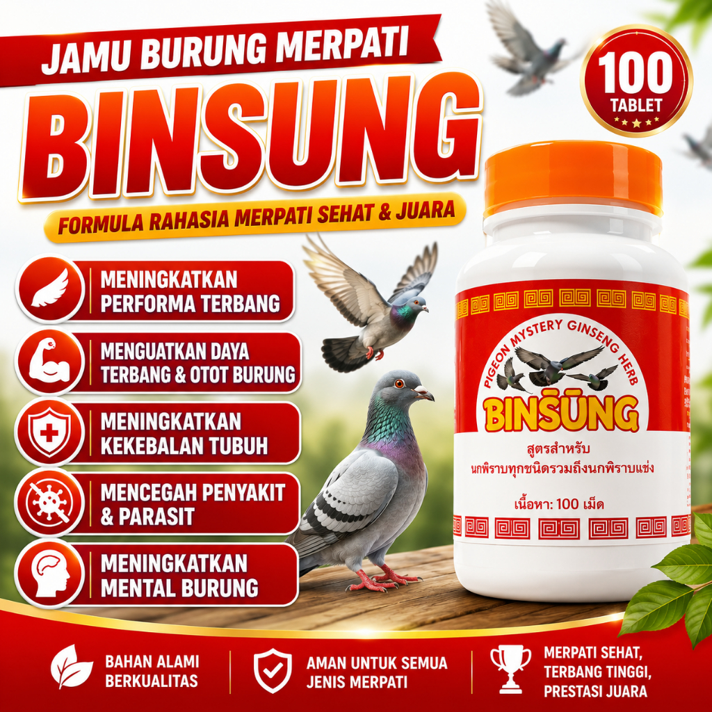 Binsung Pil Suplemen Meningkatkan Power Terbang  Merpati Balap | Kolong | Sepasang | Pos Isi 100 But