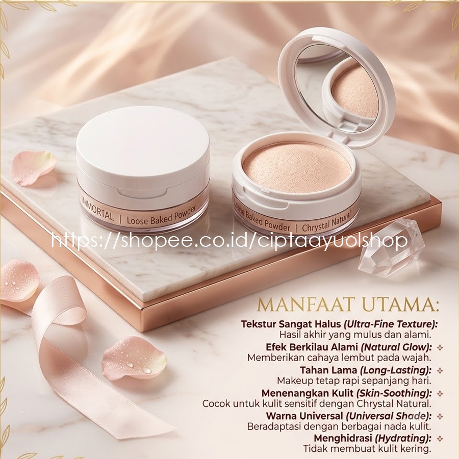 Immortal Loose Baked Powder Chrystal Natural - Bedak Tabur Finishing Glowing & Poreless