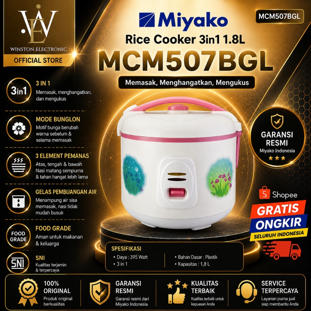 RICE COOKER MIYAKO 3in1 MCM507BGL 1.8L/MCM-507BGL/MCM 507BGL/MCM 507 BGL/ORIGINAL BERGARANSI RESMI