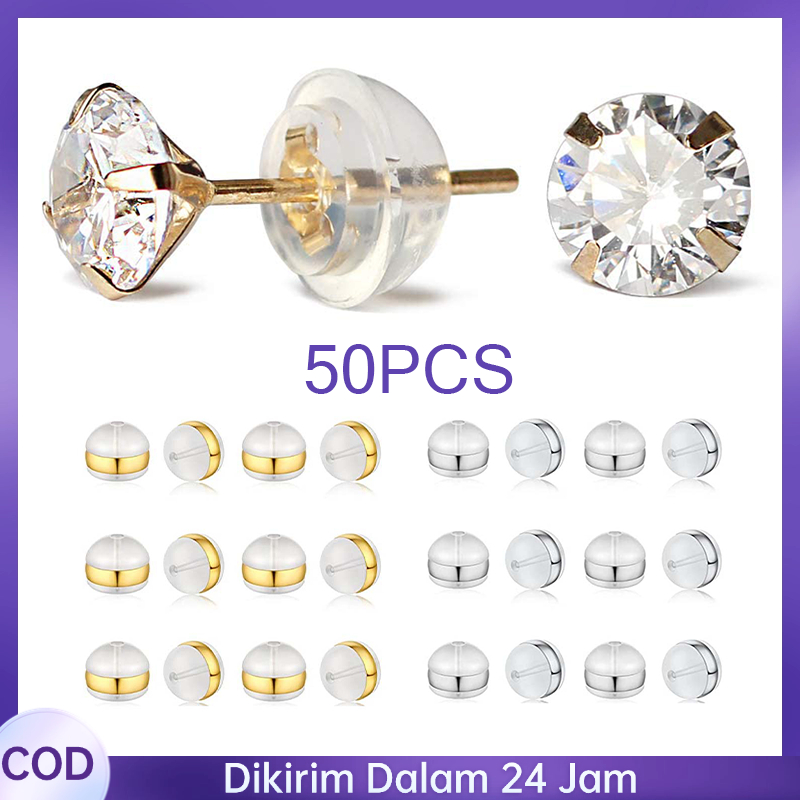 50pcs Belakang Anting Tusuk 18k Pelapisan Emas Ganjalan Anting Silikon Tutup Anting Tusuk Universal