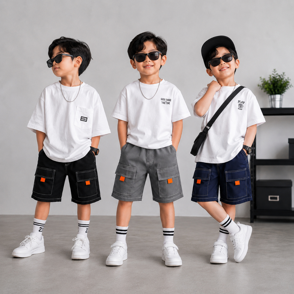 Qilbee - Arman Pants Celana Pendek Cargo Chinos Anak 4 - 12 Tahun  Adem dan Nyaman untuk Aktivitas S