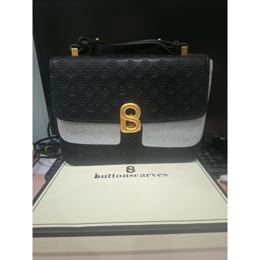 PRELOVED TAS - BUTTONSCARVES - THE AUDREY MONOGRAM BAG MEDIUM - BLACK