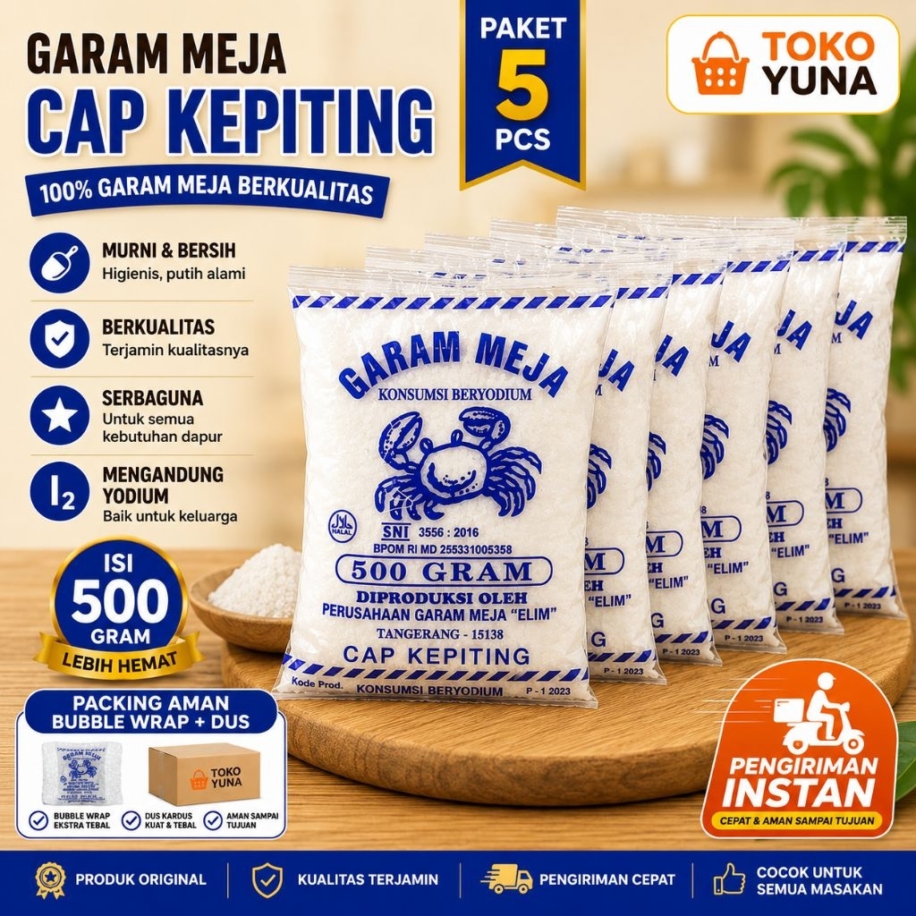 Garam Meja Cap Kepiting Paket Hemat 5 Pcs