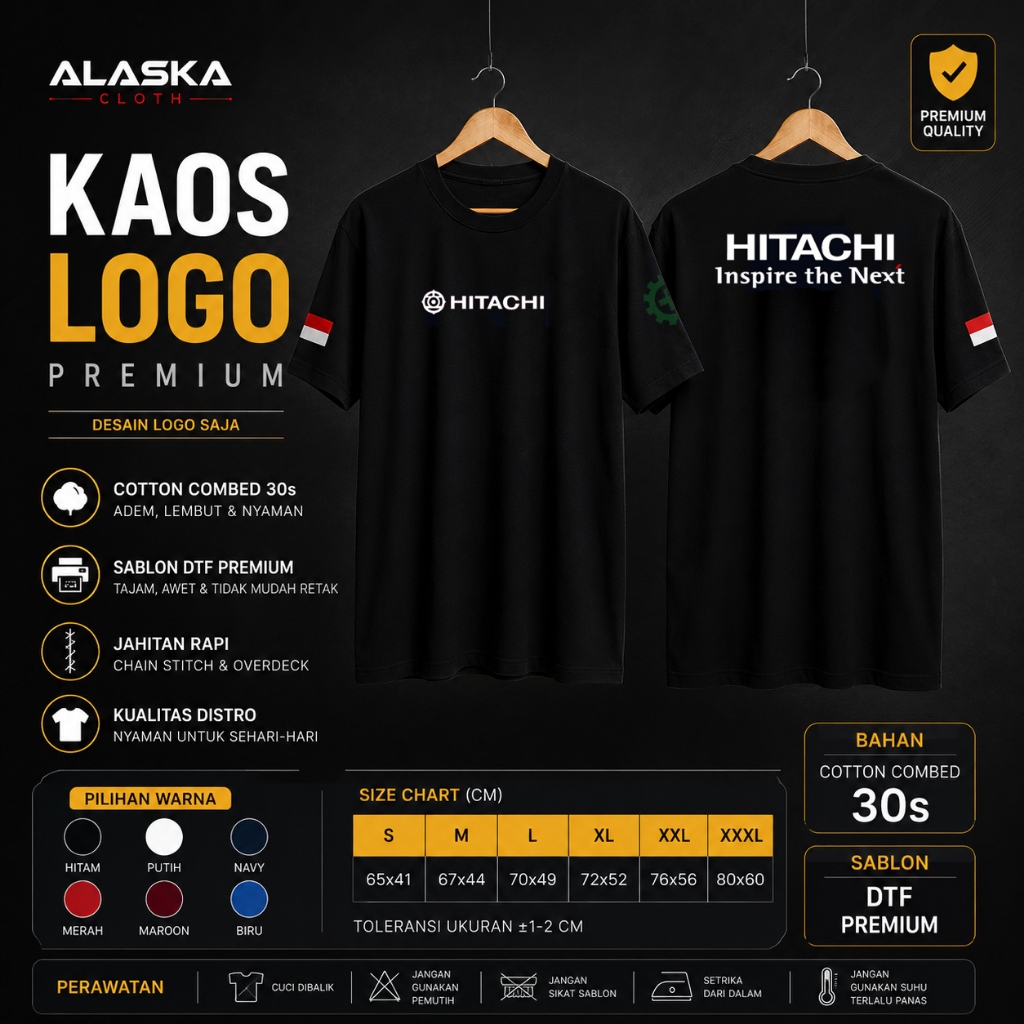 Kaos Logo Hitachi Excavator | Cotton Combed 30s Premium