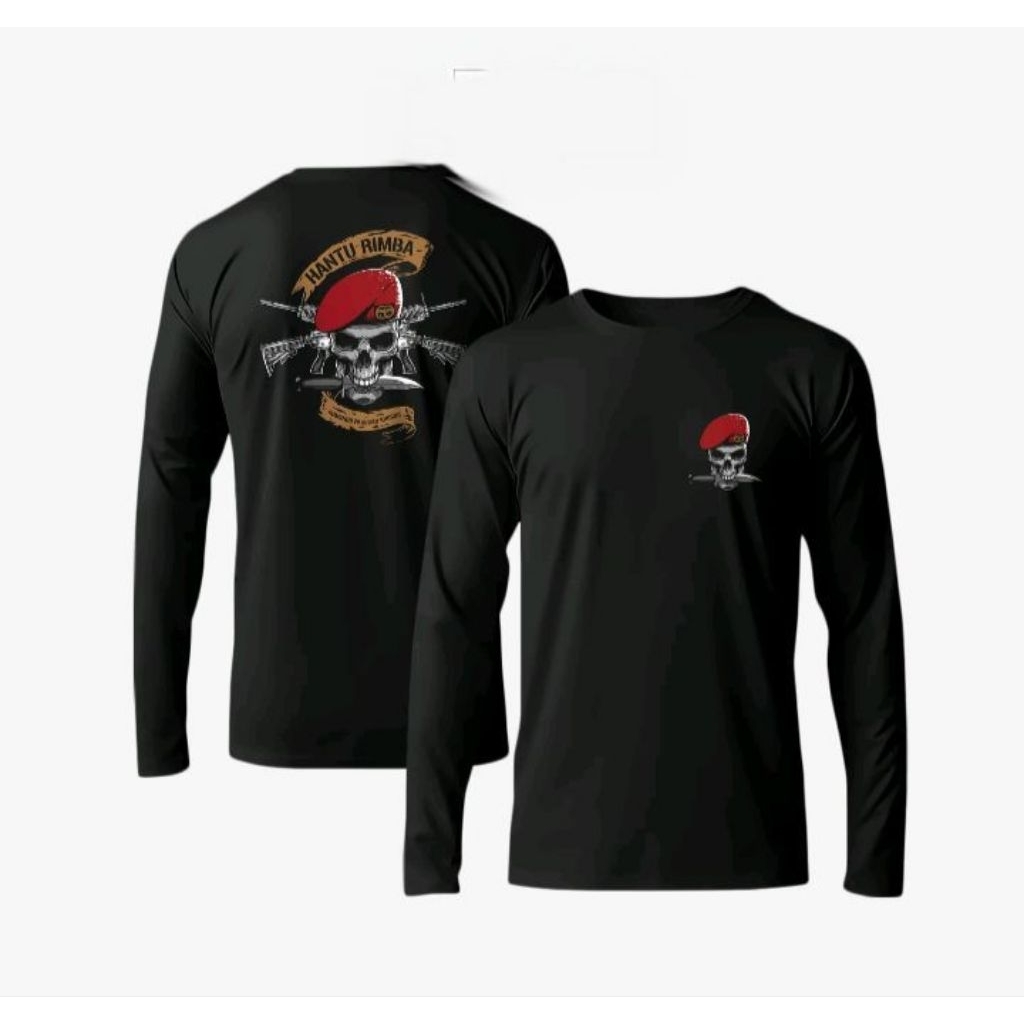 KAOS LENGAN PANJANG HANTU RIMBA TENGKORAK BAWA PISAU BAHAN KATUN ADEM DI PAKE NYERAP KERINGAT ROUND 