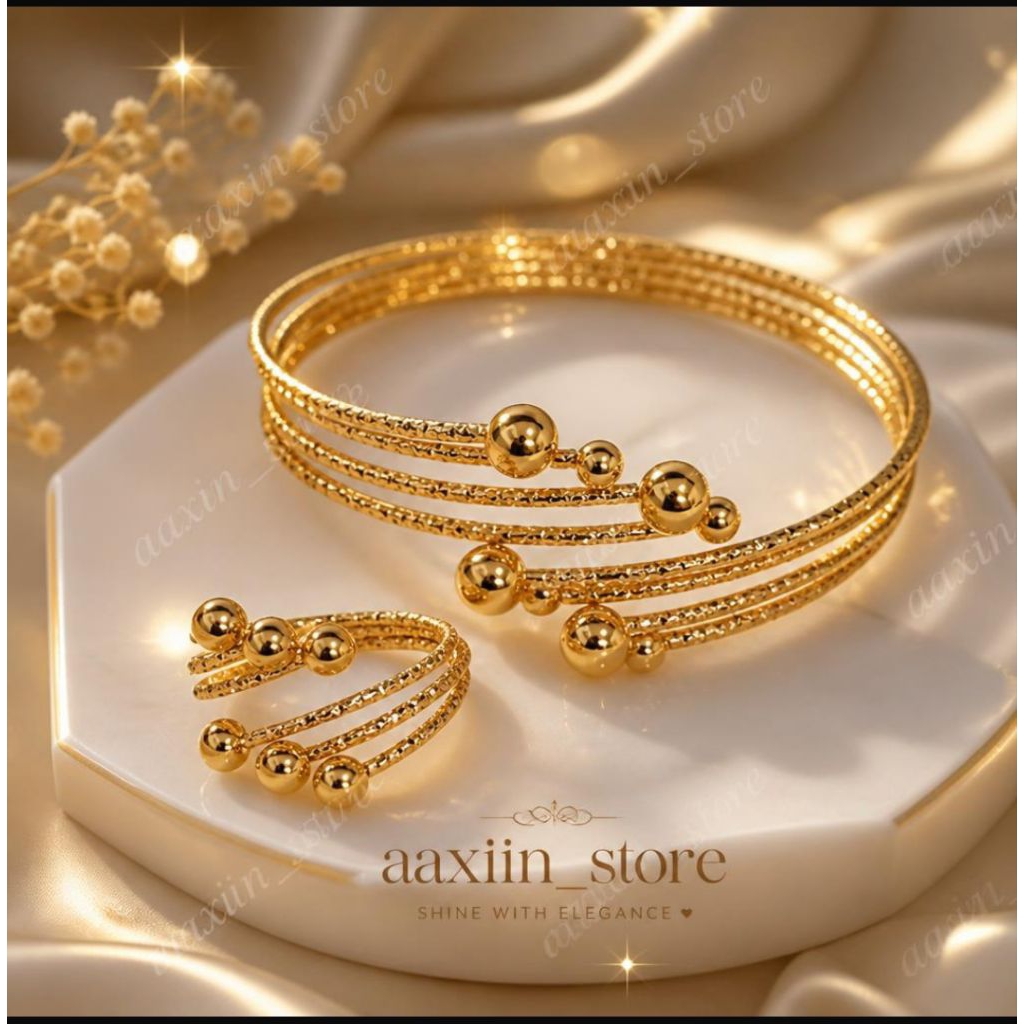 Set Gelang Dan Cincin Anak Wanita Titanium Tiga Baris Cocok Untuk semua jenis kulit