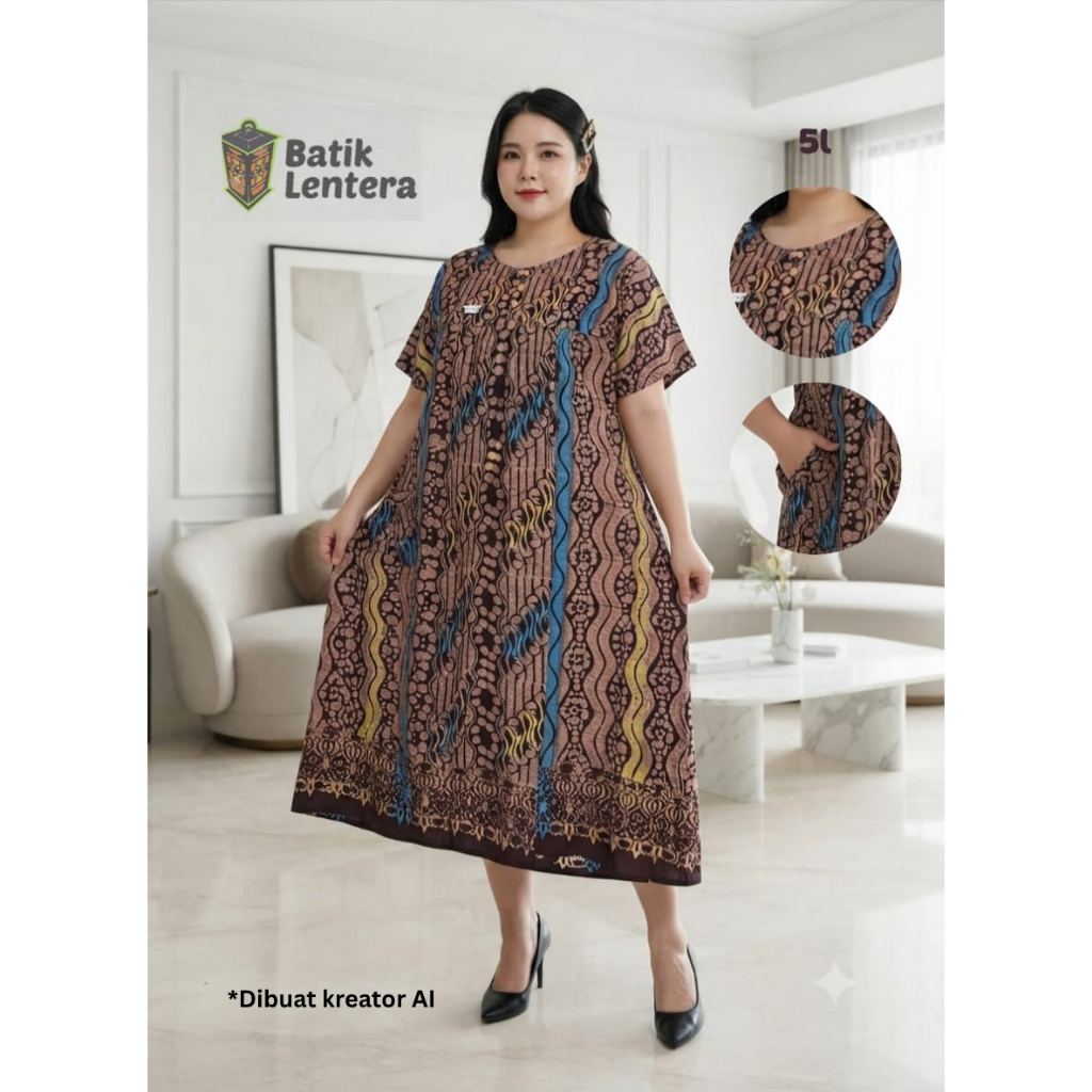Daster Longdress Lentera Batik Super Jumbo 5L Busui Kancing Depan Motif Koran Kembang Semprot Rayon 