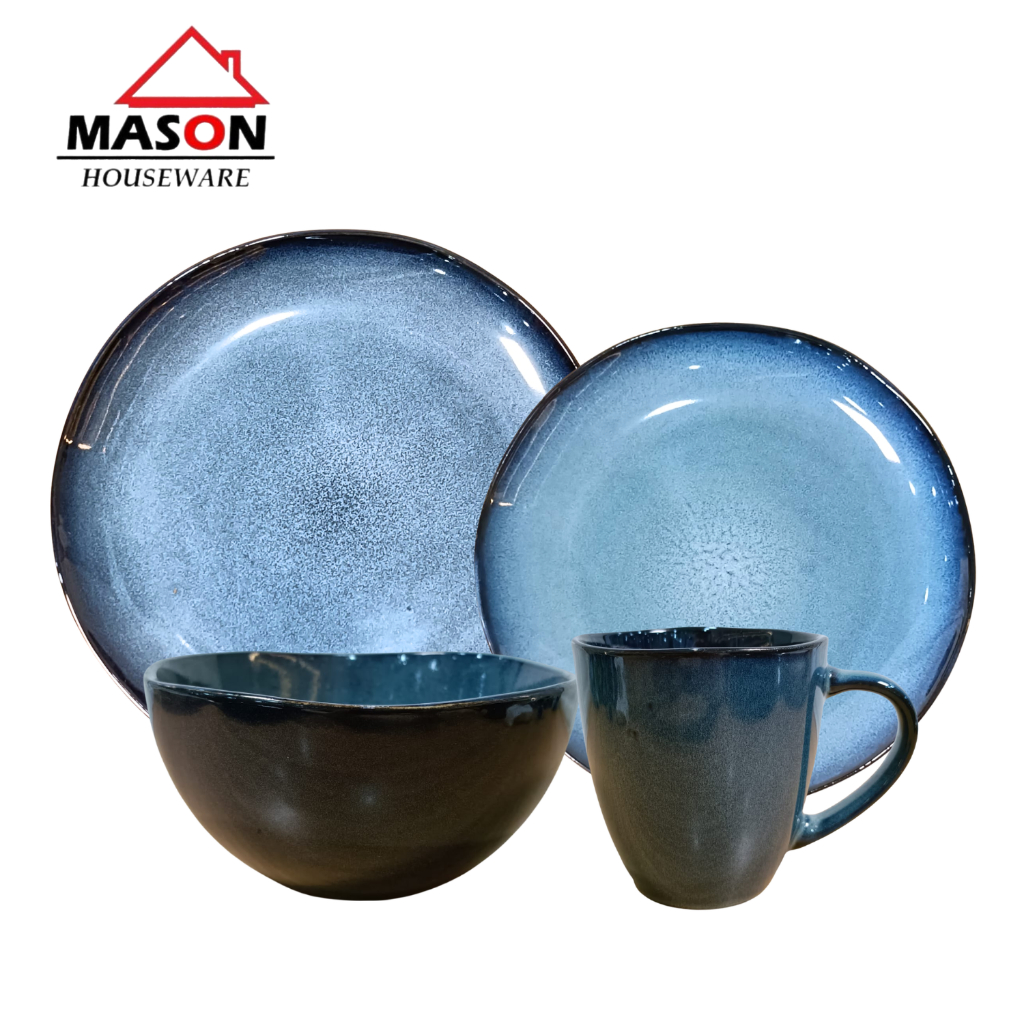 MASON DINNER SET / DINNER PLATE / SALAD PLATE / RAMEN BOWL / MUG CERAMIC DUSTY BLUE MOTIVE