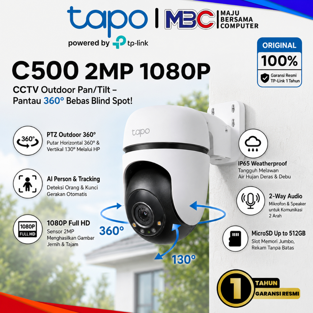 TAPO C500 2MP Outdoor Rotate 360 Bicara Dengar - Smart IP Camera Wifi Wireless Camera CCTV