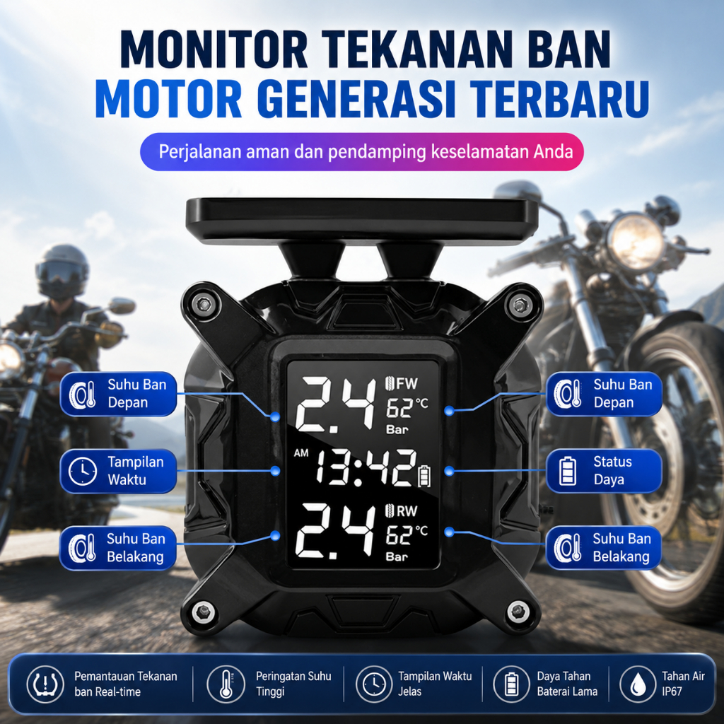 Ekleva Tpms Motor Universal Sensor Otomatis Sistem Pemantau Tekanan Ban Co