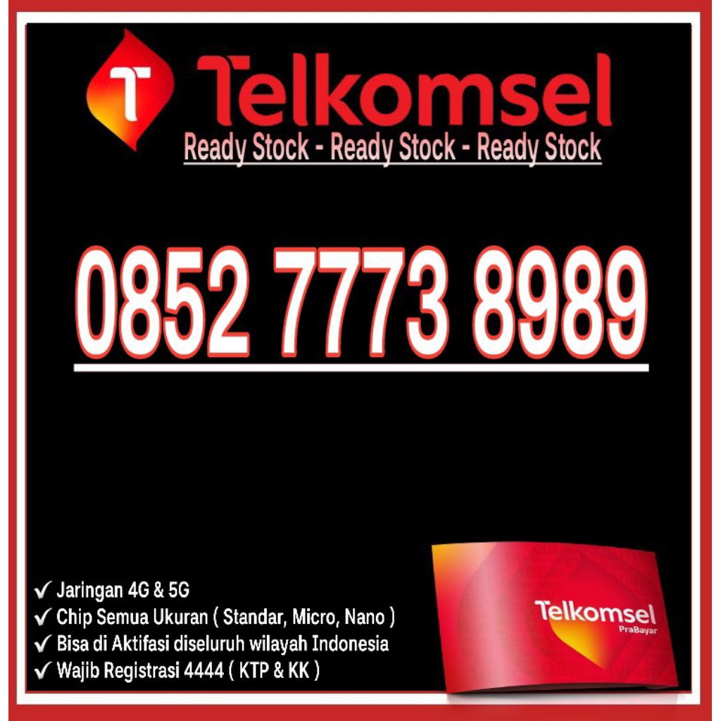 NOMOR CANTIK TELKOMSEL SIMPATI AS 4G LTE 8989 - O852 7773 8989