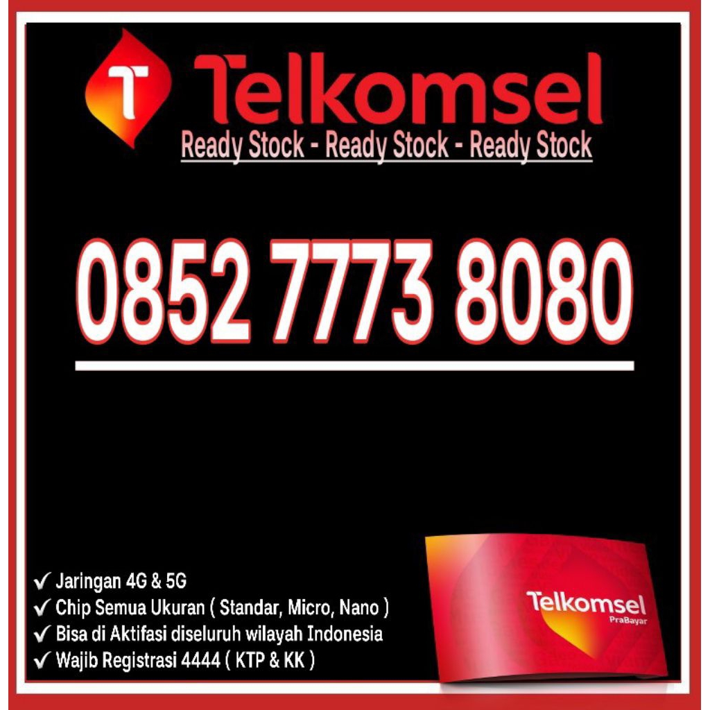 Nomor Cantik Telkomsel Simpati AS 4G LTE 8080 - O852 7773 8080